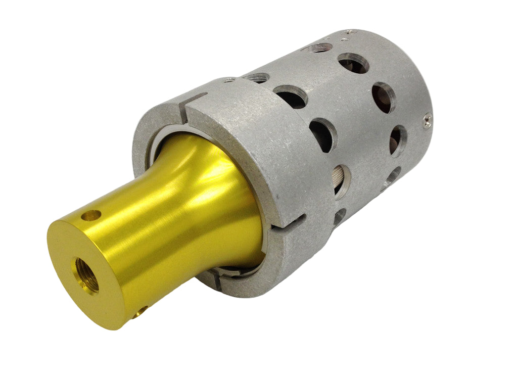 A heavy-duty converter/transducer with a silver metallic body and a yellow metallic extension.