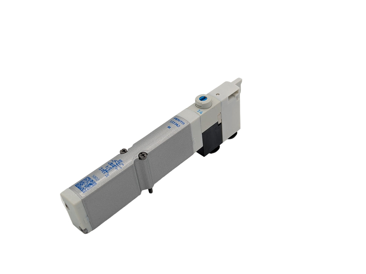 A post cool valve with a silver body and blue detailing.