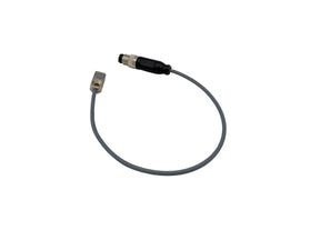 Coiled sensor cable with connectors on a white background