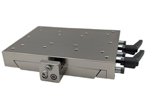 A silver Vertex dovetail assembly with multiple holes and adjustment knobs on a white background.
