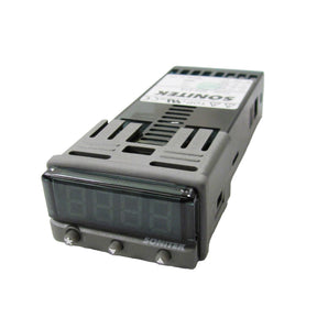 A digital temperature controller with a black casing and a display screen showing digital readout.