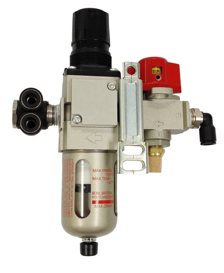 Conjunto de regulador de filtro de aire (FRL y manómetro): prensas de aire Sonitek y Spectrum Heat Stakers