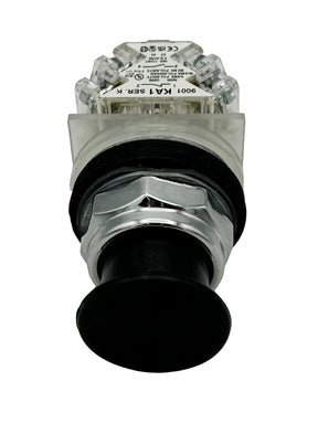 Manual palm button and contact for thermal presses, featuring a black palm button and a silver contact connector block.