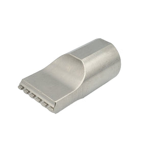 A silver-colored titanium horn with a stich pattern.